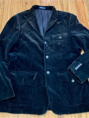 VTG 90s Polo Ralph Lauren Black Corduroy Norfolk Shooting Hunting Jacket Rare XL